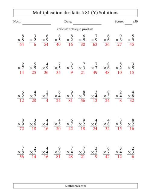 Multiplication des faits à 81 (50 Questions) (Pas de zéros ni de uns) (Y) page 2