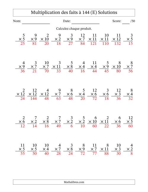 Multiplication des faits à 144 (50 Questions) (Pas de zéros ni de uns) (E) page 2
