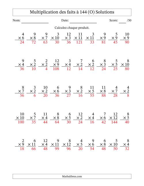 Multiplication des faits à 144 (50 Questions) (Pas de zéros ni de uns) (O) page 2