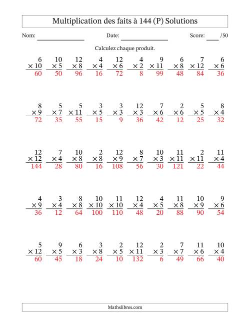 Multiplication des faits à 144 (50 Questions) (Pas de zéros ni de uns) (P) page 2