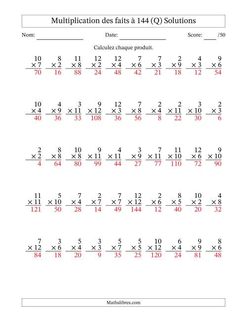 Multiplication des faits à 144 (50 Questions) (Pas de zéros ni de uns) (Q) page 2