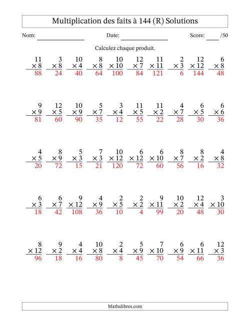 Multiplication des faits à 144 (50 Questions) (Pas de zéros ni de uns) (R) page 2