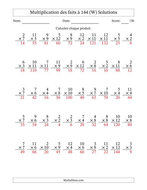 Multiplication des faits à 144 (50 Questions) (Pas de zéros ni de uns) (W) page 2