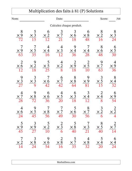 Multiplication des faits à 81 (64 Questions) (Pas de zéros ni de uns) (P) page 2