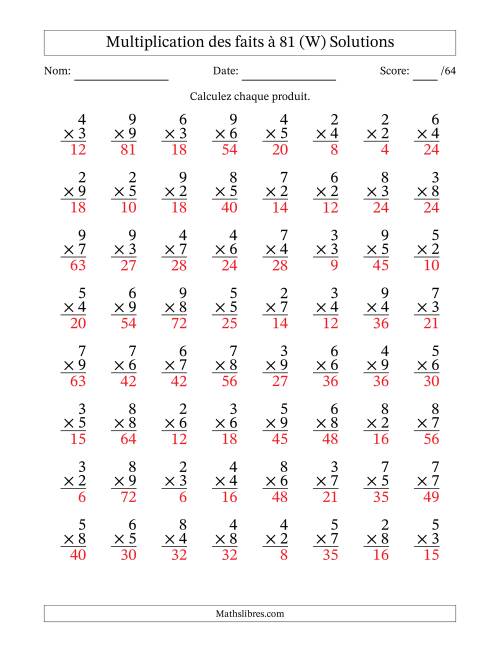 Multiplication des faits à 81 (64 Questions) (Pas de zéros ni de uns) (W) page 2