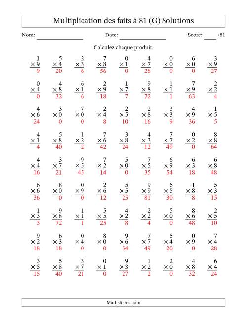 Multiplication des faits à 81 (81 Questions) (Avec zéros) (G) page 2
