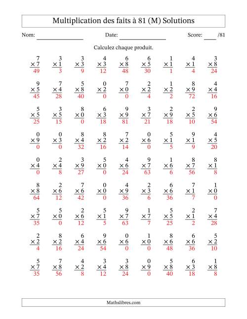 Multiplication des faits à 81 (81 Questions) (Avec zéros) (M) page 2