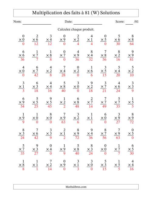 Multiplication des faits à 81 (81 Questions) (Avec zéros) (W) page 2