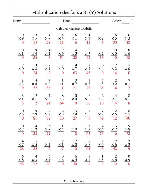 Multiplication des faits à 81 (81 Questions) (Avec zéros) (Y) page 2