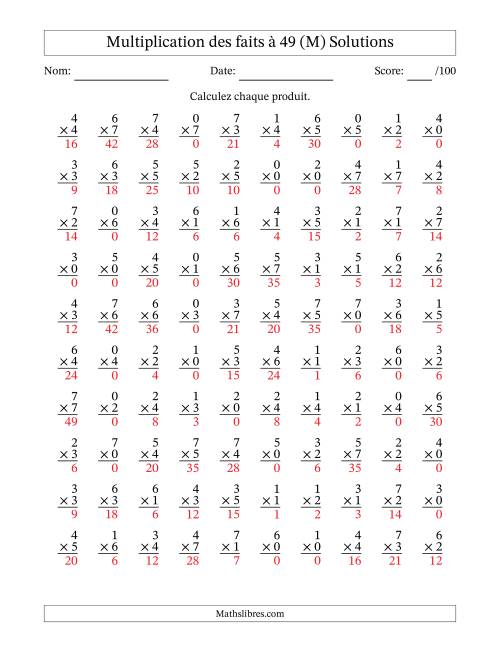 Multiplication des faits à 49 (100 Questions) (Avec Zeros) (M) page 2