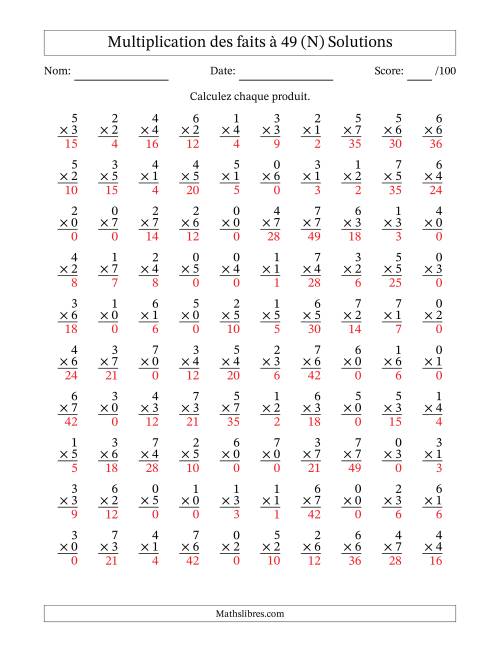 Multiplication des faits à 49 (100 Questions) (Avec Zeros) (N) page 2