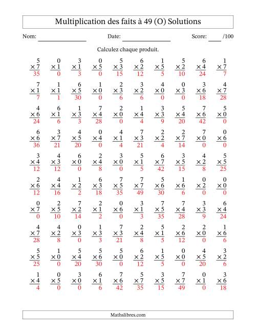 Multiplication des faits à 49 (100 Questions) (Avec Zeros) (O) page 2