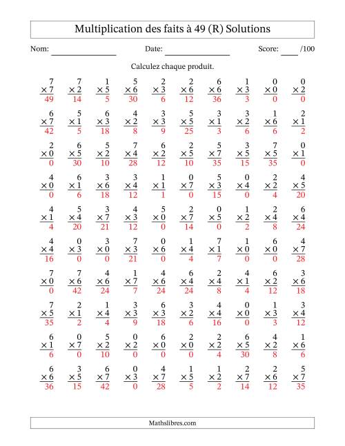 Multiplication des faits à 49 (100 Questions) (Avec Zeros) (R) page 2