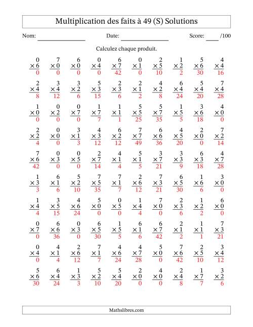 Multiplication des faits à 49 (100 Questions) (Avec Zeros) (S) page 2