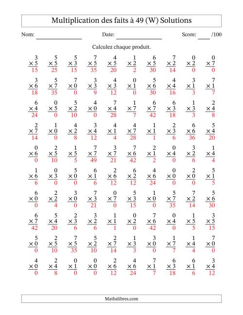 Multiplication des faits à 49 (100 Questions) (Avec Zeros) (W) page 2