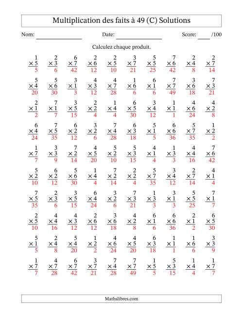 Multiplication des faits à 49 (100 Questions) (Pas de Zeros) (C) page 2