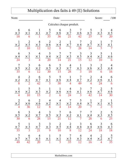 Multiplication des faits à 49 (100 Questions) (Pas de Zeros) (E) page 2