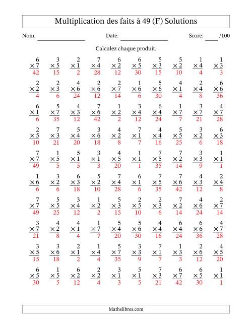 Multiplication des faits à 49 (100 Questions) (Pas de Zeros) (F) page 2