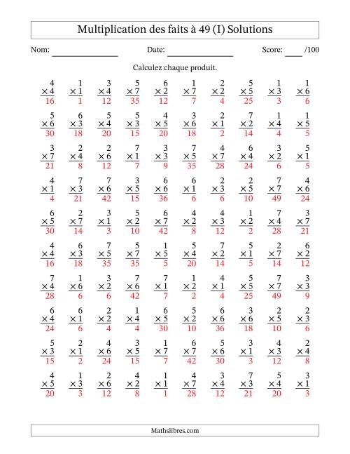 Multiplication des faits à 49 (100 Questions) (Pas de Zeros) (I) page 2