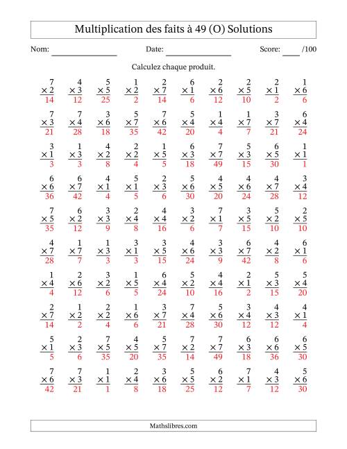Multiplication des faits à 49 (100 Questions) (Pas de Zeros) (O) page 2
