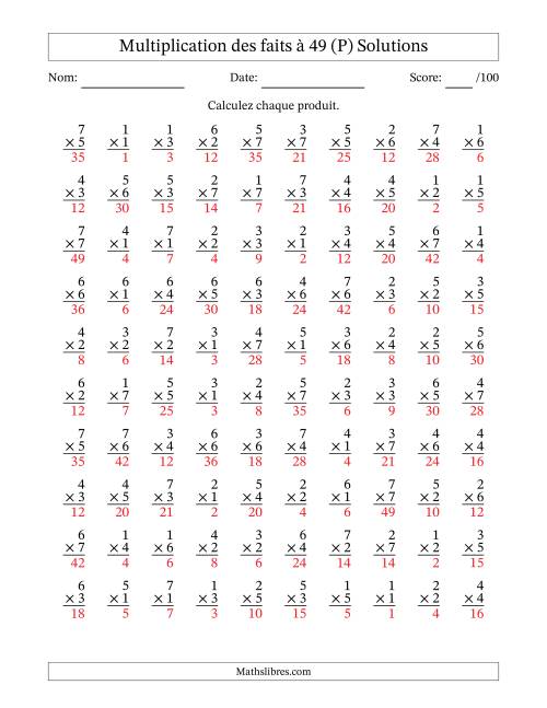 Multiplication des faits à 49 (100 Questions) (Pas de Zeros) (P) page 2