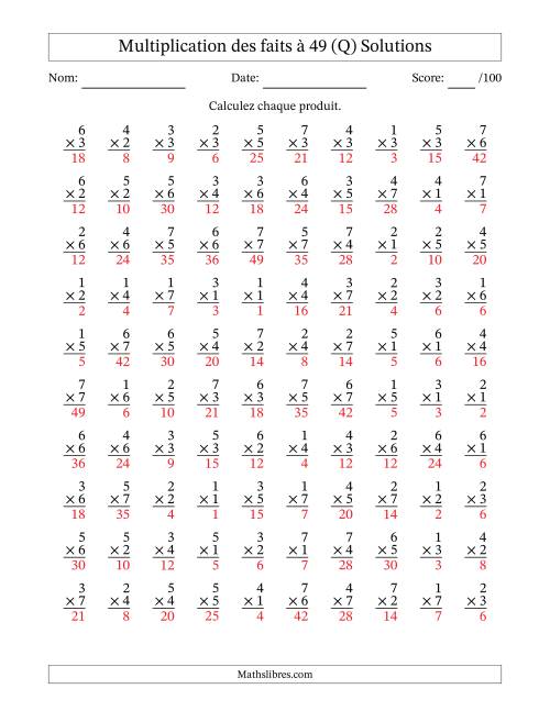 Multiplication des faits à 49 (100 Questions) (Pas de Zeros) (Q) page 2