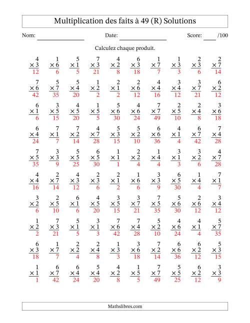 Multiplication des faits à 49 (100 Questions) (Pas de Zeros) (R) page 2