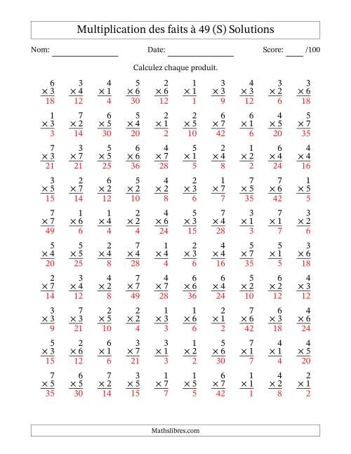 Multiplication des faits à 49 (100 Questions) (Pas de Zeros) (S) page 2