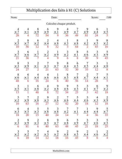 Multiplication des faits à 81 (100 Questions) (Pas de zéros) (C) page 2