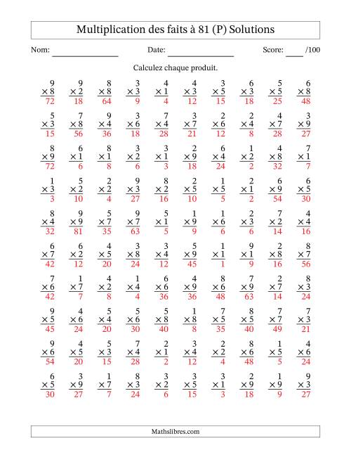 Multiplication des faits à 81 (100 Questions) (Pas de zéros) (P) page 2