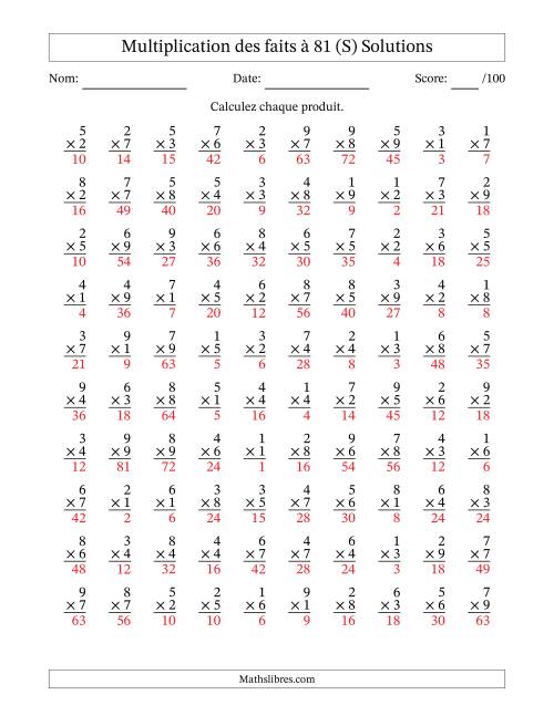 Multiplication des faits à 81 (100 Questions) (Pas de zéros) (S) page 2