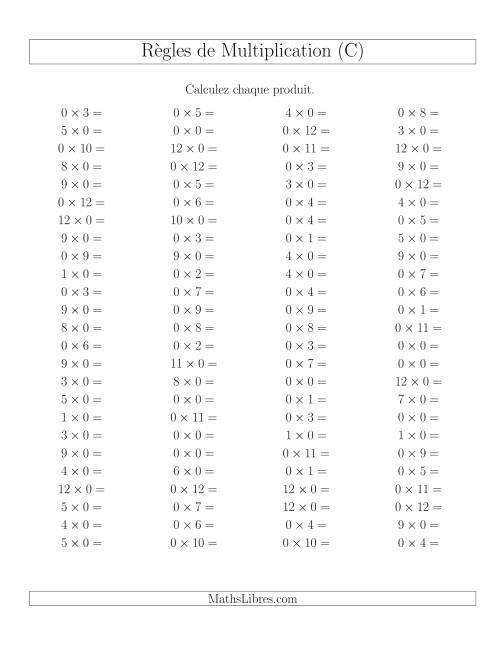 Règles de Multiplication -- Règles de 0 × 0-12 (C)