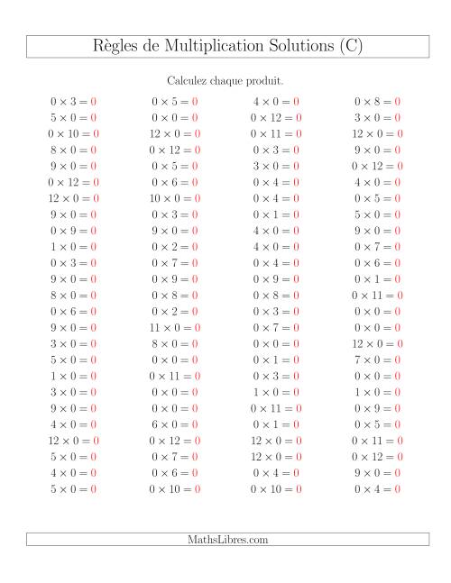 Règles de Multiplication -- Règles de 0 × 0-12 (C) page 2