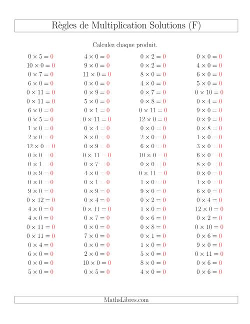 Règles de Multiplication -- Règles de 0 × 0-12 (F) page 2