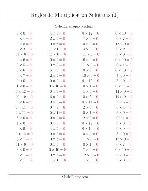 Règles de Multiplication -- Règles de 0 × 0-12 (J) page 2