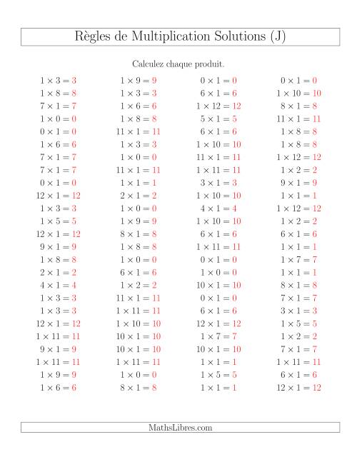 Règles de Multiplication -- Règles de 1 × 0-12 (J) page 2