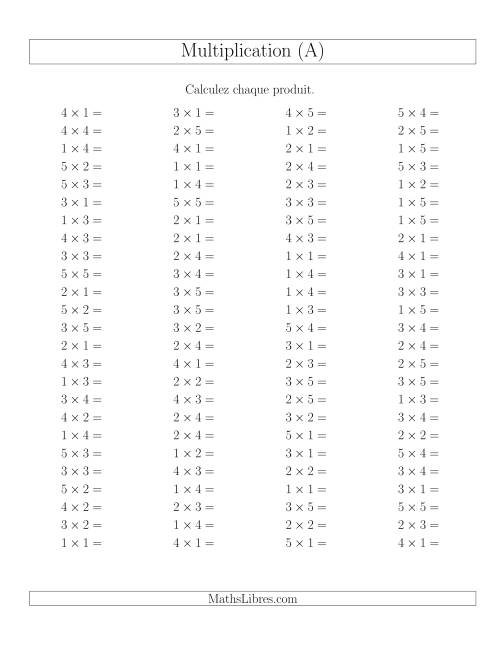 Règles de Multiplication -- Règles jusqu'à 25 (A)