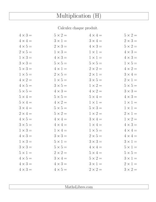 Règles de Multiplication -- Règles jusqu'à 25 (H)