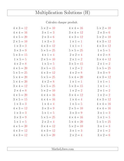 Règles de Multiplication -- Règles jusqu'à 25 (H) page 2