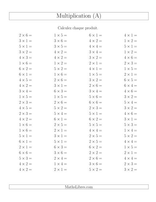 Règles de Multiplication -- Règles jusqu'à 36 (A)