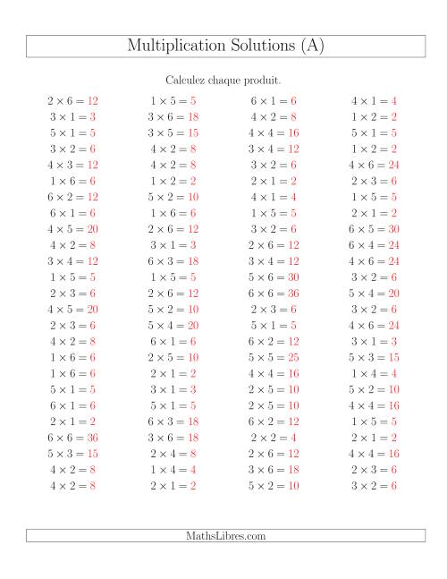 Règles de Multiplication -- Règles jusqu'à 36 (A) page 2