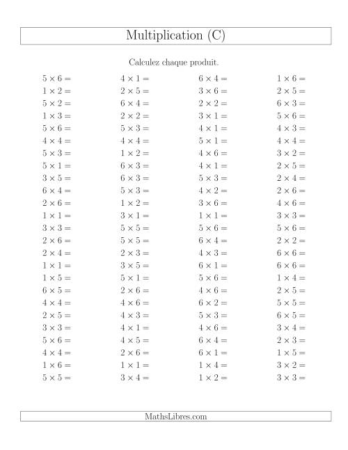 Règles de Multiplication -- Règles jusqu'à 36 (C)