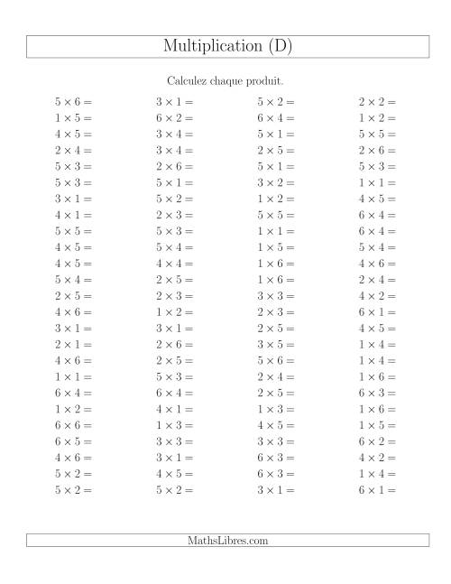 Règles de Multiplication -- Règles jusqu'à 36 (D)