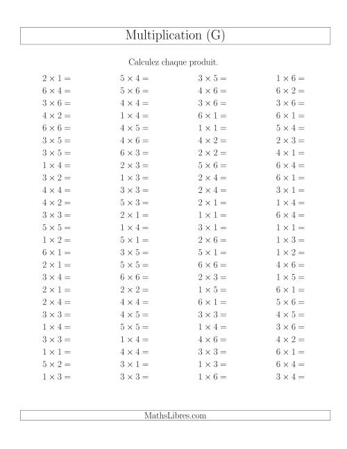 Règles de Multiplication -- Règles jusqu'à 36 (G)