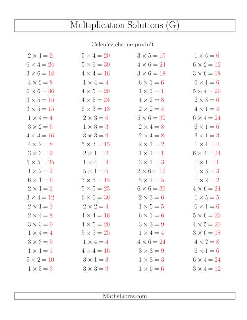 Règles de Multiplication -- Règles jusqu'à 36 (G) page 2