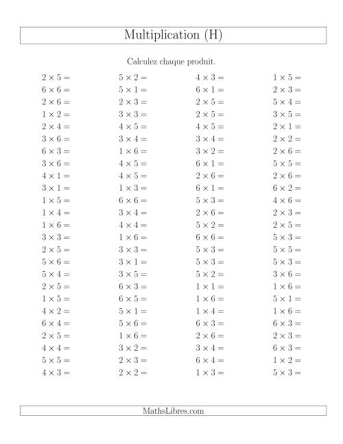 Règles de Multiplication -- Règles jusqu'à 36 (H)