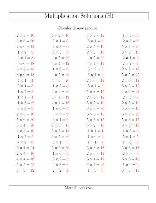 Règles de Multiplication -- Règles jusqu'à 36 (H) page 2