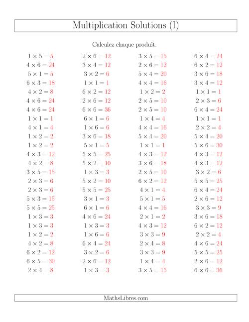 Règles de Multiplication -- Règles jusqu'à 36 (I) page 2