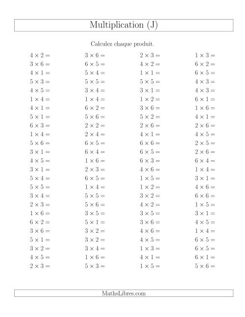 Règles de Multiplication -- Règles jusqu'à 36 (J)