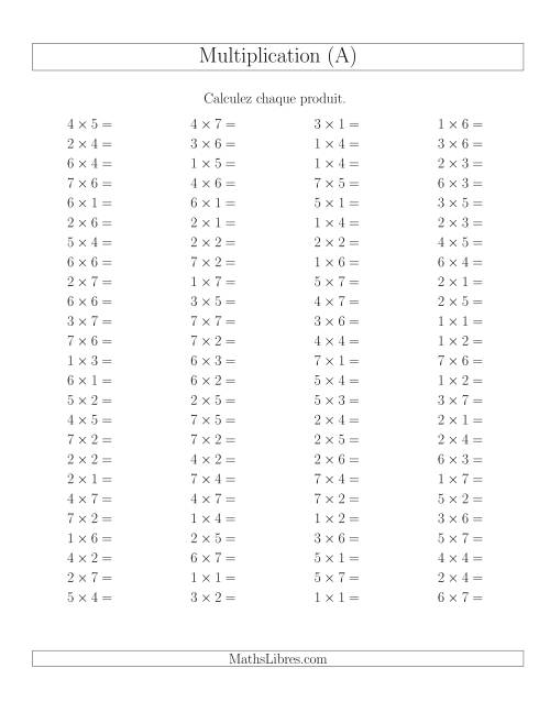 Règles de Multiplication -- Règles jusqu'à 49 (A)